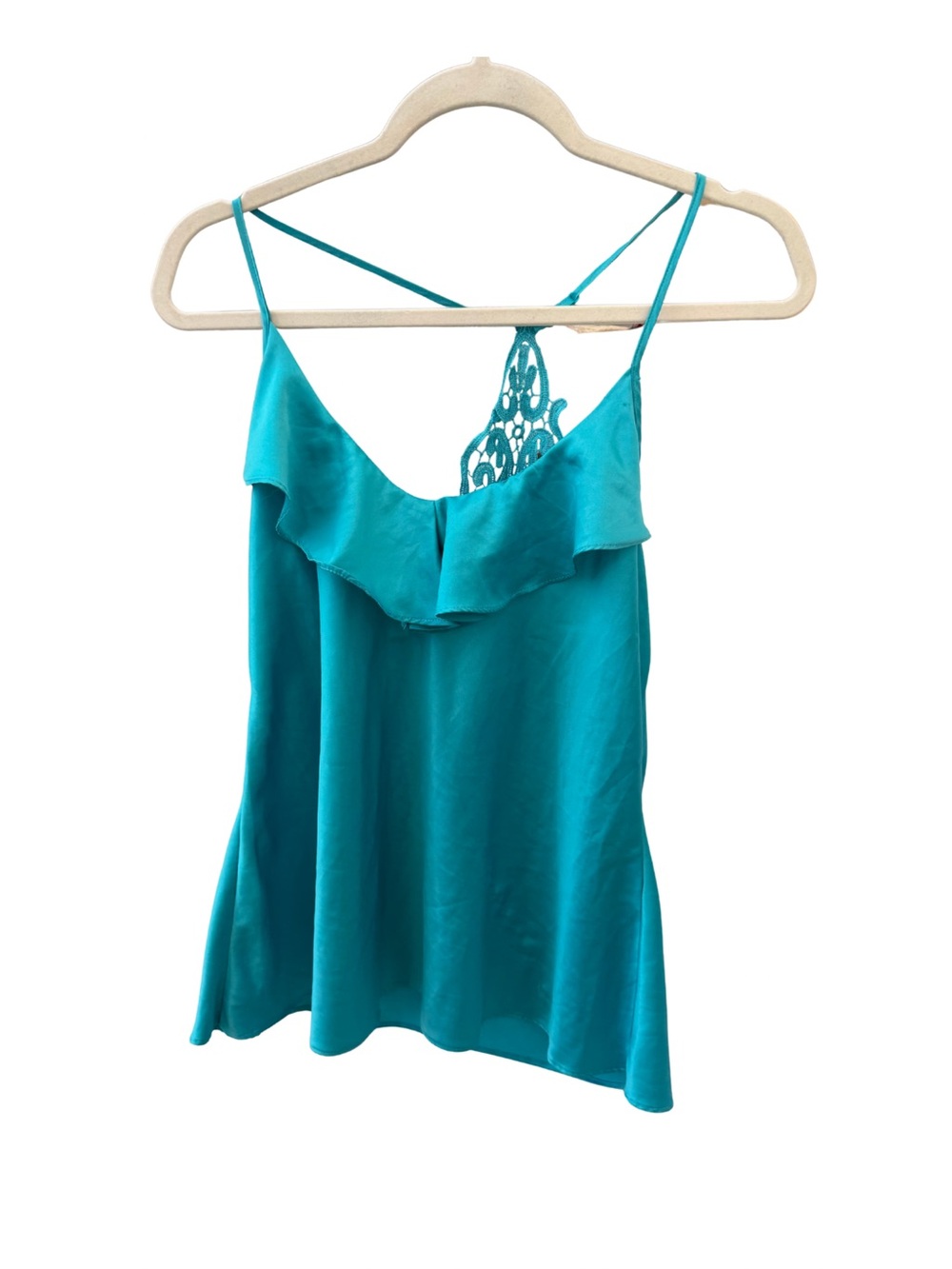 Women's Blue Satin Floral Lace Cami Top Y2K Vintage Medium